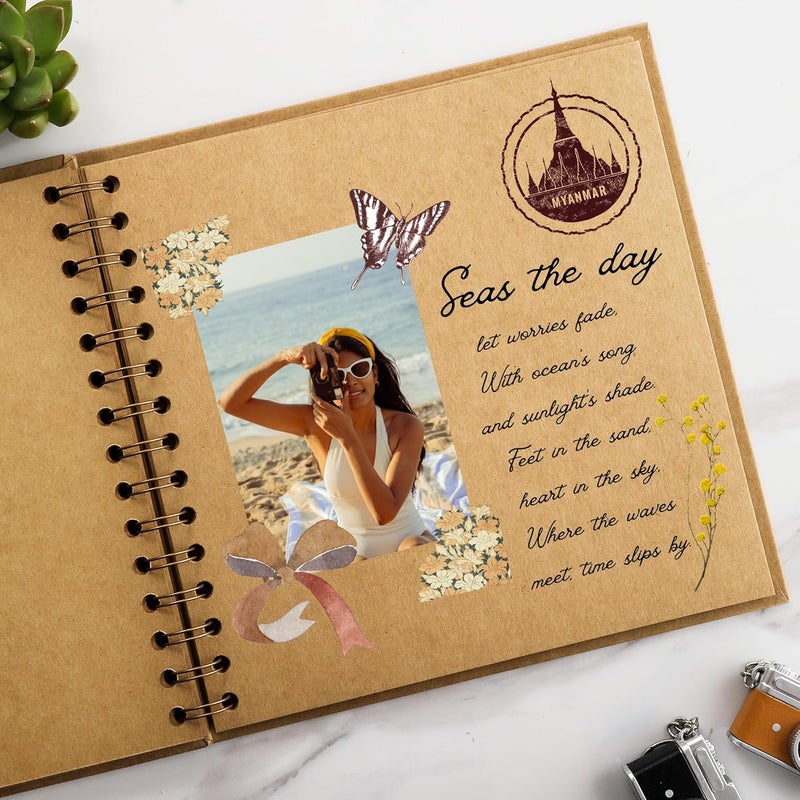 MEMOTOR Scrapbook 10 x 10 Inch DIY Photo Album, Memory Book for Parents and Kids, Hardcover Kraft Paper Brown 20 Sheets/ 40 Pages - Image 2